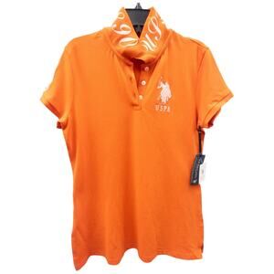 US Polo Assn Printed Collar Polo Shirt Orange Pink Women's size Medium